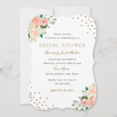 Peach Gold Floral Confetti Brautparty Einladung (Vorderseite)
