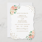 Peach Gold Floral Confetti Hochzeit Speichern Sie  Save The Date (Vorderseite)