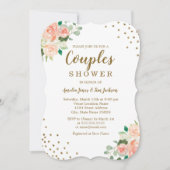 Peach Gold Floral Confetti Wedding Couples Dusche Einladung (Vorderseite)