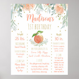 Peach Gold Floral Erster Geburtstag Meilenstein Poster
