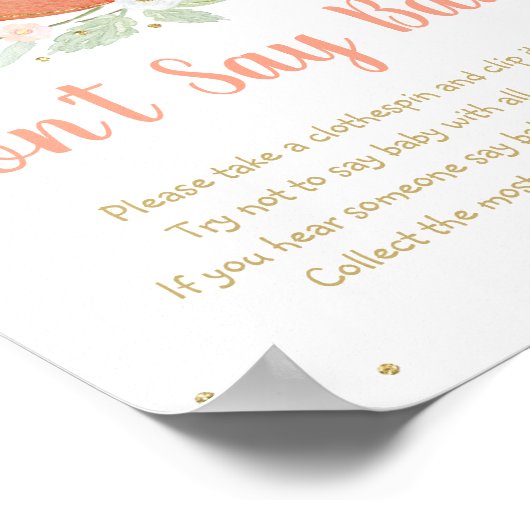 Peach Gold Floral Say Baby Game nicht Poster (Ecke)