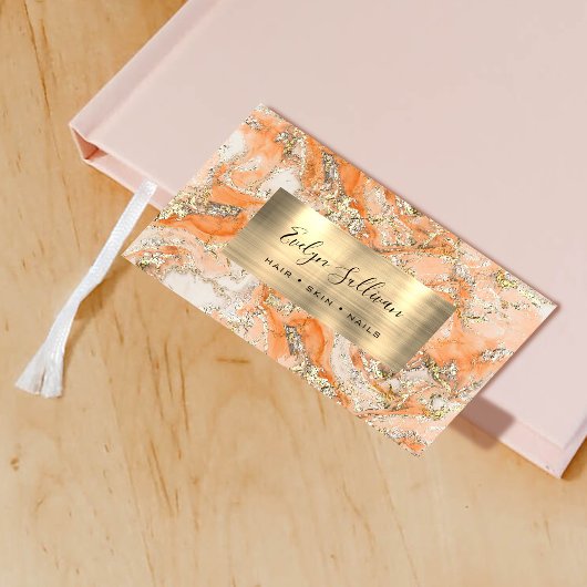 Peach Gold Fluid Marble Visitenkarte