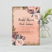 Peach & Gold Glitzer Blumenladen Modernes Brautpar Einladung (Stehend Vorderseite)