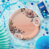 Peach & Gold Glitzer Blumenladen Modernes Brautpar Pappteller (Party)