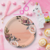 Peach & Gold Glitzer Blumenladen Modernes Brautpar Pappteller (Party)