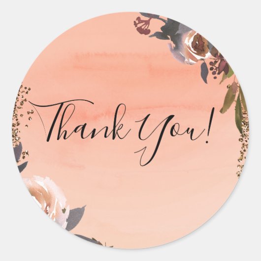 Peach & Gold Glitzer Blumenladen Modernes Brautpar Runder Aufkleber (Vorderseite)