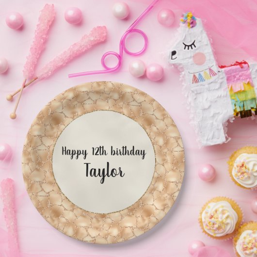 Peach Gold Glitzer Glam Sparkle Giraffe Drucken Pappteller (Party)