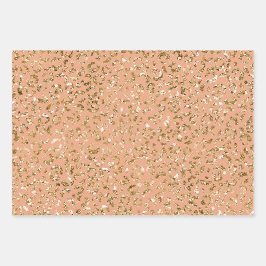Peach Gold Glitzer Leopard Print Geschenkpapier Set (Vorderseite)