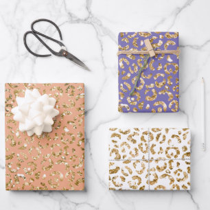 Peach Gold Glitzer Leopard Print Geschenkpapier Set