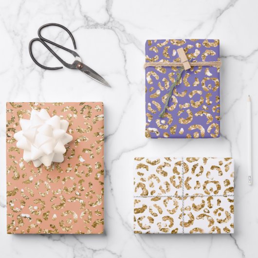 Peach Gold Glitzer Leopard Print Geschenkpapier Set (Vorderseite)