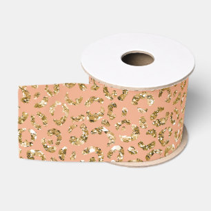 Peach Gold Glitzer Leopard Print Ripsband