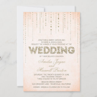 Peach & Gold Glitzer Look Hochzeit Einladung
