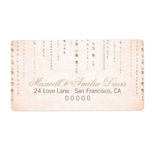 Peach & Gold Glitzer Look Hochzeitadressen-Labels (Vorne)