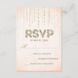 Peach & Gold Glitzer Look Hochzeitkarte RSVP Karte