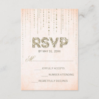 Peach & Gold Glitzer Look Hochzeitkarte RSVP Karte