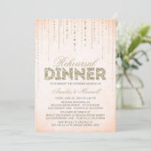 Peach & Gold Glitzer Look Probe Dinner einladen Einladung (Stehend Vorderseite)