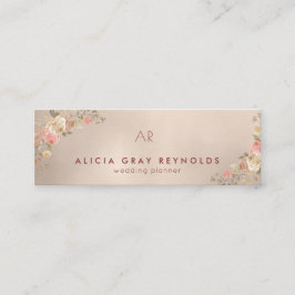 Peach Gold Monogram Elegant Floral Wedding Planner Mini Visitenkarte