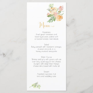 Peach Gold Pink Green Floral Menu Cards Menükarte