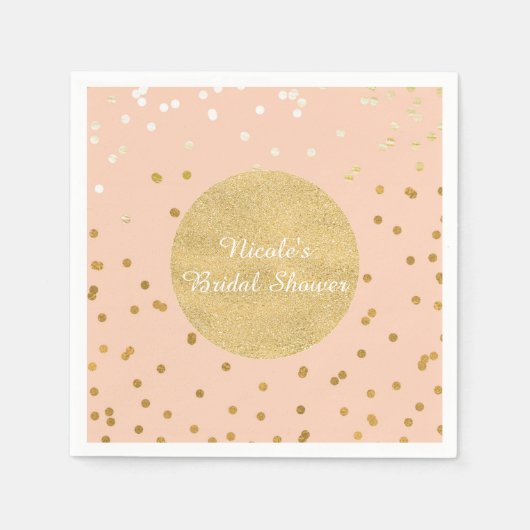 Peach & Gold Shiny Confetti Dots Chic Modern Serviette (Vorderseite)