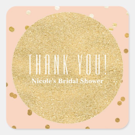 Peach & Gold Shiny Confetti Dots Modern Chic Gefal Quadratischer Aufkleber (Vorderseite)