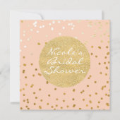 Peach & Gold Shiny Confetti Dots Moderner Chic Einladung (Vorderseite)