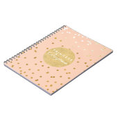 Peach & Gold Shiny Confetti Dots Modernes Notebook Notizblock (Linke Seite)