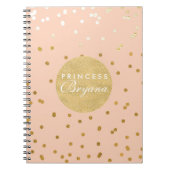Peach & Gold Shiny Confetti Dots Modernes Notebook Notizblock (Vorderseite)