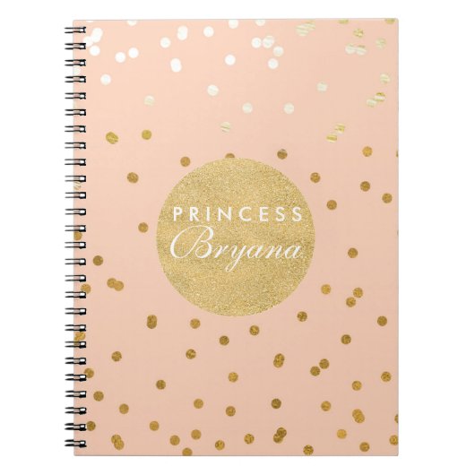 Peach & Gold Shiny Confetti Dots Modernes Notebook Notizblock (Vorderseite)
