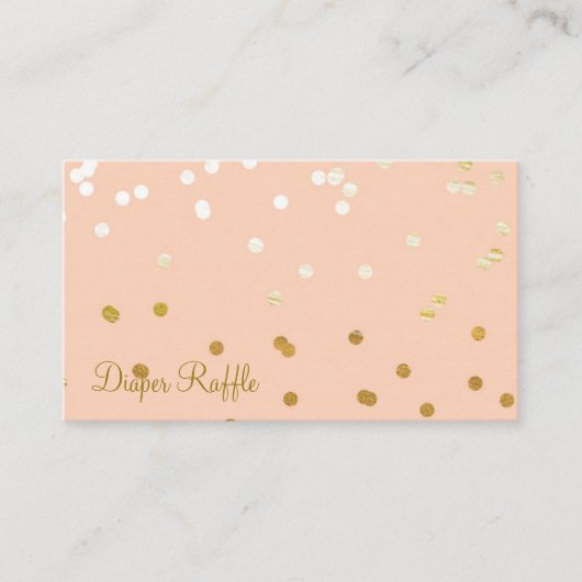 Peach & Gold Shiny Confetti Dots Windel Raffle Begleitkarte (Vorderseite)