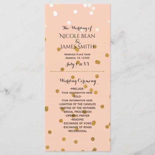 Peach & Gold Shiny Imitate Foil Confetti Programm  (Vorderseite)