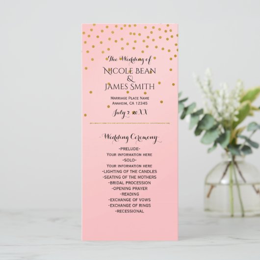 Peach & Gold Shiny Imitate Foil Confetti Programm (Stehend Vorderseite)