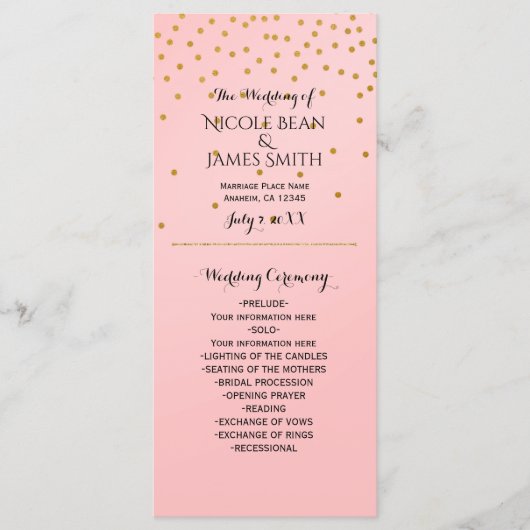 Peach & Gold Shiny Imitate Foil Confetti Programm (Vorderseite)