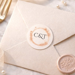 Peach Gold Sparkle Script Monogram Wedding Runder Aufkleber