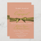 Peach & Gold Verlobung Chic Bow Party Einladung (Vorne/Hinten)