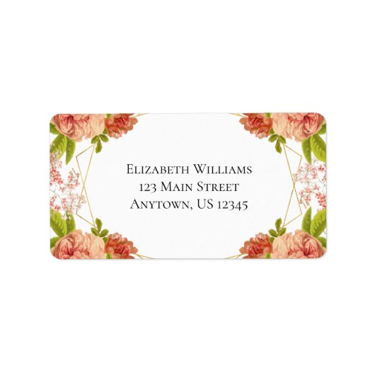 Peach Gold Wasserfarbe Blume Rücksendeadresse Adressaufkleber (Vorne)