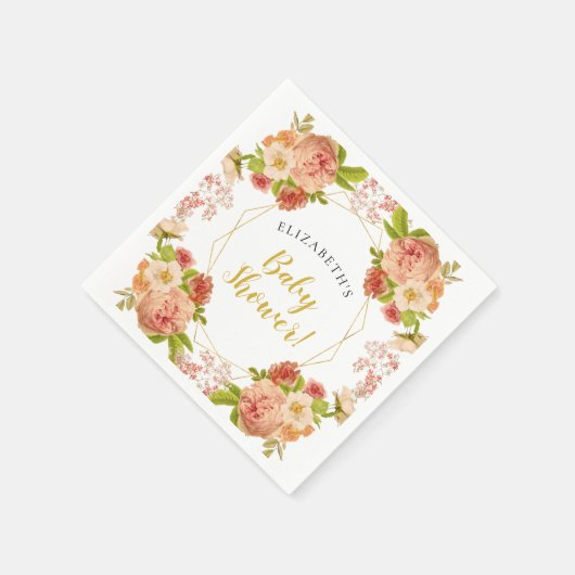 Peach Gold Watercolor Blume Kinderdusche Serviette (Ecke)