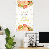 Peach Gold Watercolor Blume Kinderduschzeichen Poster (Heimbüro)