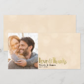 Peach Gold Wedding Foto Liebe & Vielen Dank Dankeskarte (Vorne/Hinten)