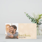 Peach Gold Wedding Foto Liebe & Vielen Dank Dankeskarte (Stehend Vorderseite)