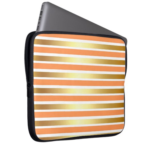 PEACH GOLD WHITE SHINY STRIPES LAPTOPSCHUTZHÜLLE (Vorne Rechts)