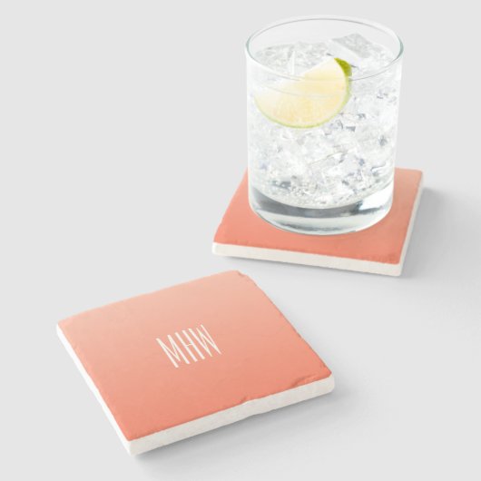 Peach Gradient Custom Monogram Stone Untersetzer (Seitenansicht)
