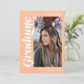 Peach graduate Script 3 Foto Abschluss Einladung (Stehend Vorderseite)