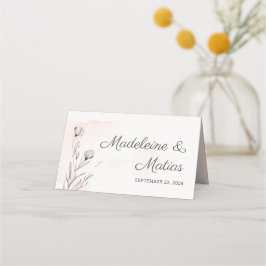 Peach & grau romantische Hochzeitsreise mit Blumen Platzkarte