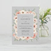 Peach Gray Floral Romance Wedding Einladung (Stehend Vorderseite)