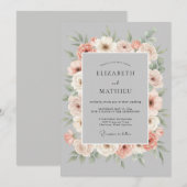 Peach Gray Floral Romance Wedding Einladung (Vorne/Hinten)