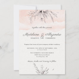 Peach & gray florale romantische Hochzeit Einladung