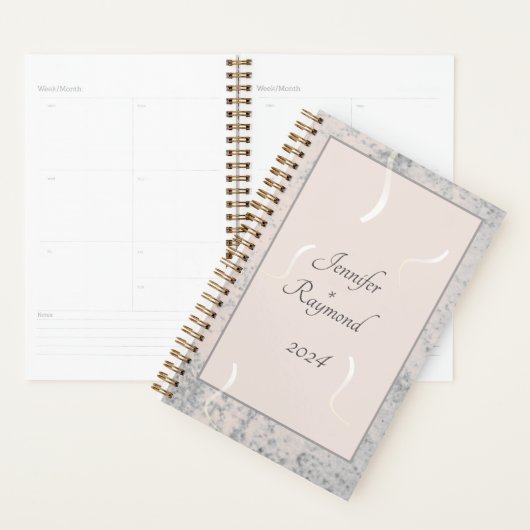 Peach & Gray Marble Monogrammatique Wedding Planer (Anzeige)