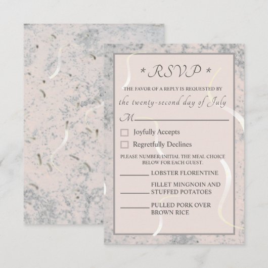 Peach & Gray Marble Monogrammierte RSVP-Karte RSVP Karte (Vorne/Hinten)