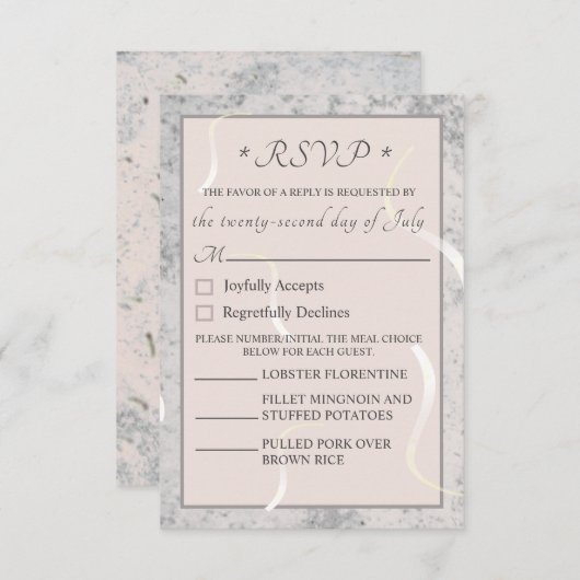 Peach & Gray Marble Monogrammierte RSVP-Karte RSVP Karte (Vorne/Hinten)