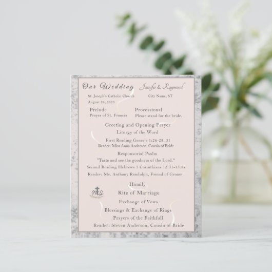 Peach & Gray Marble Nuptial Mass Program (Stehend Vorderseite)